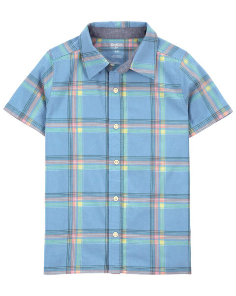 Kid Plaid Button-Front Short Sleeve Shirt 4