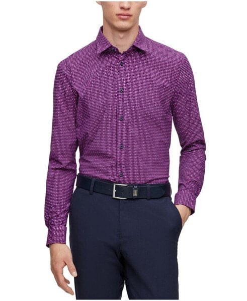 Men's Geometric-Printed Performance-Stretch Slim-Fit Dress Shirt