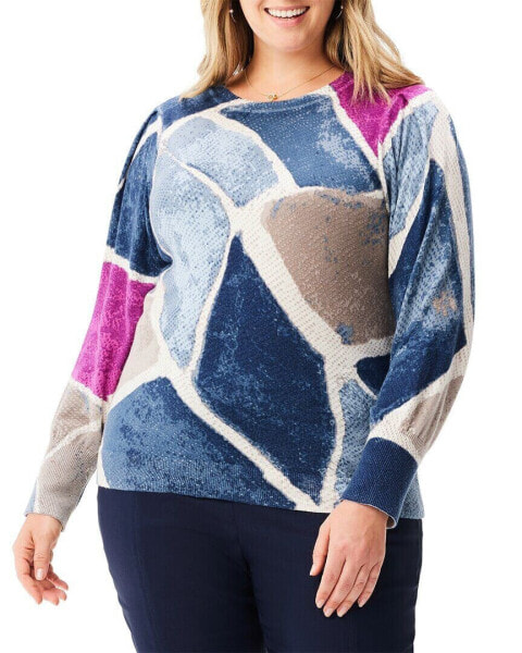 Nic+Zoe Plus Printed Tiles Femme Sleeve Sweater Women's