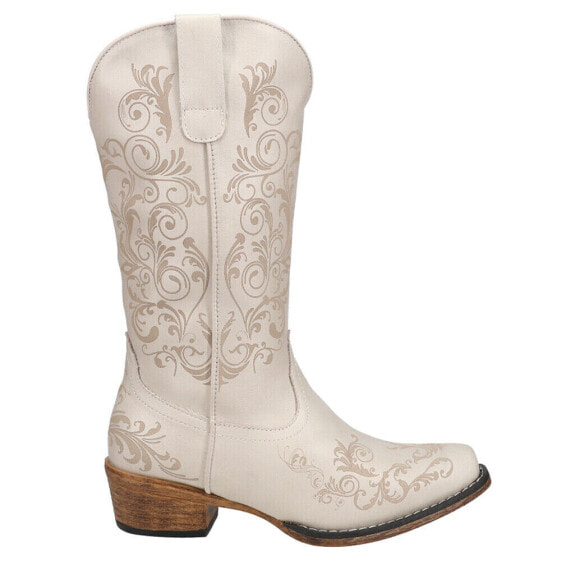 Roper Tall Stuff Embroidery Snip Toe Cowboy Womens Off White Casual Boots 09-02