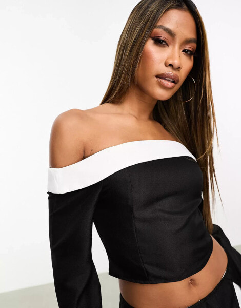 Missyempire bardot contrast top co-ord in monochrome