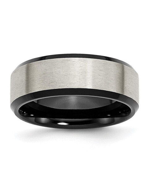 Titanium Brushed Center Black IP-plated Beveled Edge Band Ring