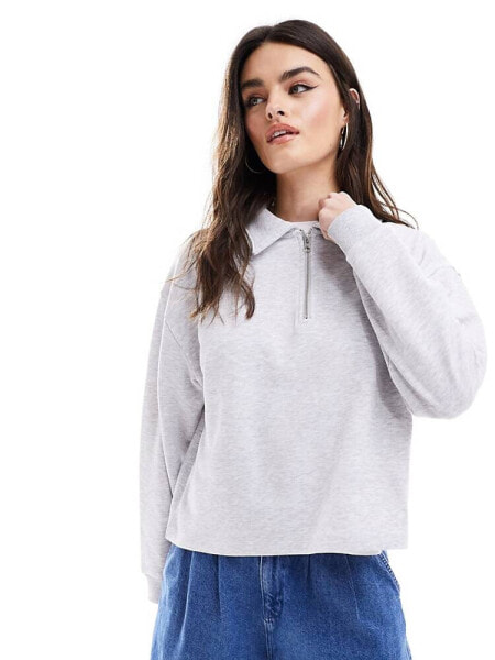 ASOS DESIGN half zip collared sweatshirt in ice marl