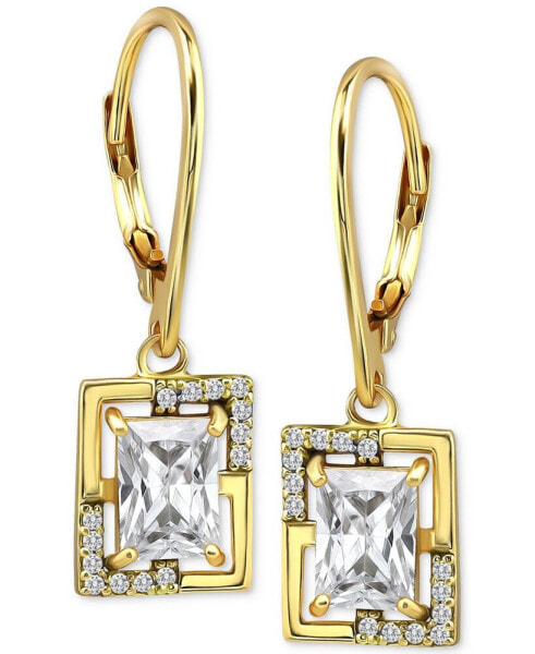 Cubic Zirconia Square Framed Leverback Drop Earrings in 18k Gold-Plated Sterling Silver, Created for Macy's