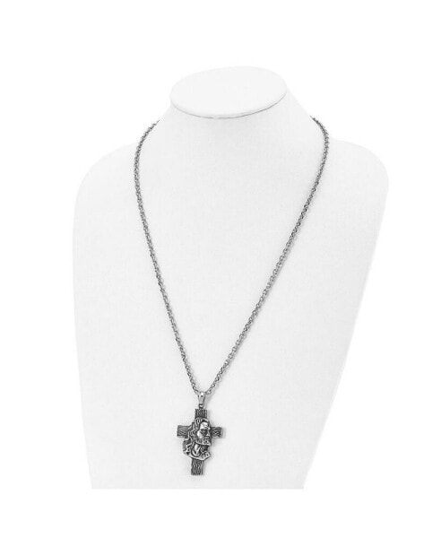 Chisel antiqued Jesus Cross Pendant 25.5 inch Cable Chain Necklace