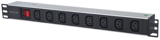 Intellinet 19" 1U Rackmount 8-Output C13 Power Distribution Unit (PDU) - With Removable Power Cable and Rear C14 Input (Euro 2-pin plug) - 1U - Black - Silver - 8 AC outlet(s) - C13 coupler - 2 m - 110 - 250 V