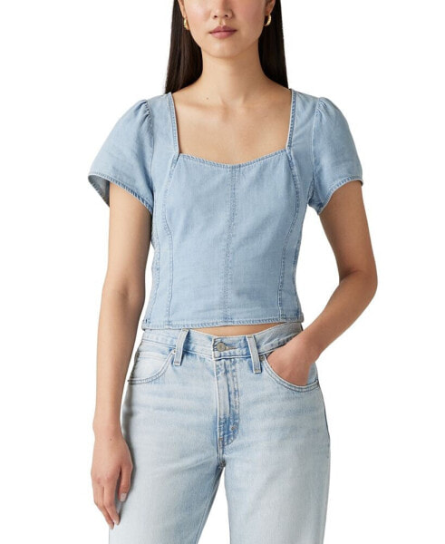 Women's Opehlia Denim Puff-Sleeve Corset Top