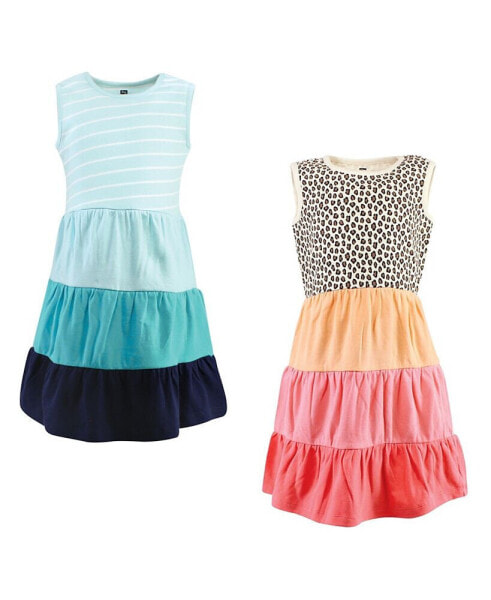 Big Girls Cotton Dresses, Leopard Coral Mint