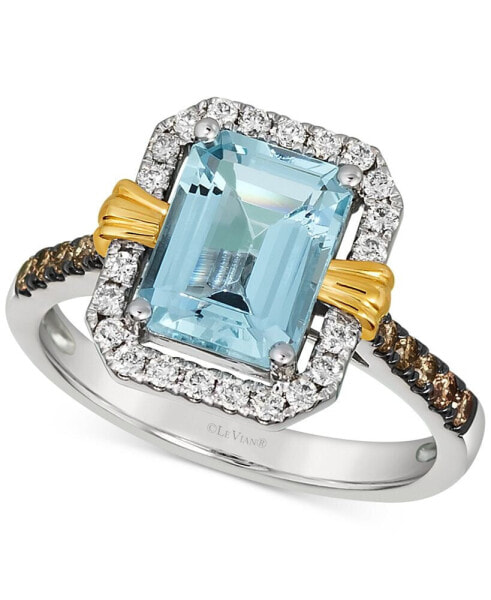 Sea Blue Aquamarine (2 ct. t.w.) & Diamond (3/8 ct. t.w.) Ring in 14k Two-Tone Gold