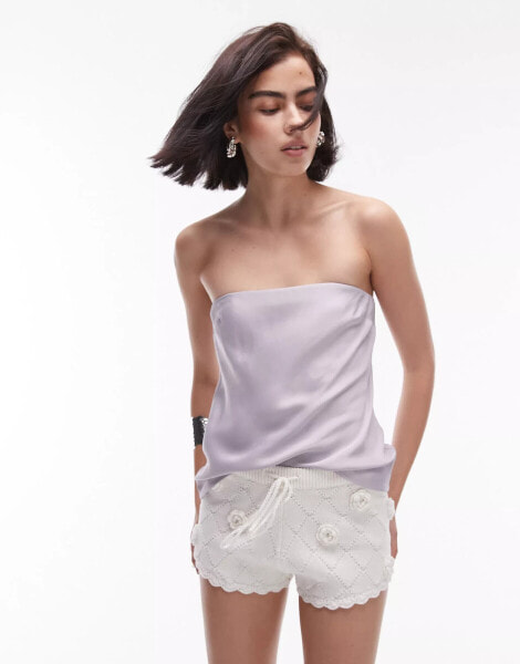 Topshop satin longline bandeau in mauve