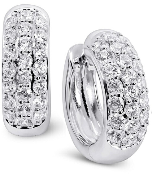 Cubic Zirconia Small Huggie Hoop Earrings in Sterling Silver