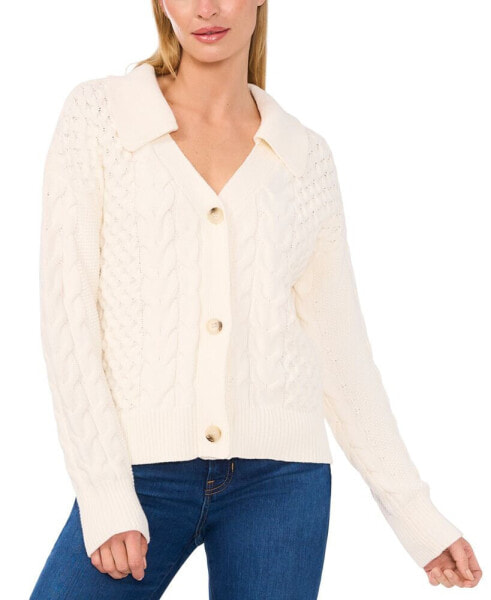 Women's Collared Cable-Knit Cardigan