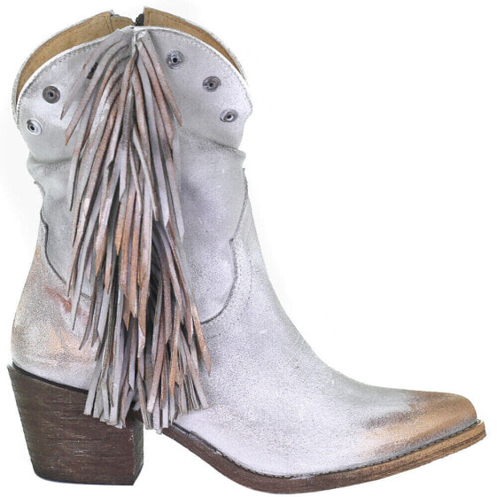 Circle G by Corral Fringe Studded Metallic Cowboy Booties Womens Grey Casual Boo