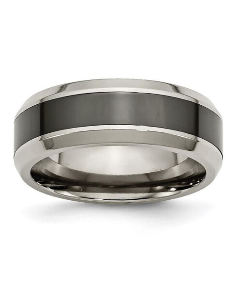 Titanium Black Ceramic Center Beveled Wedding Band Ring