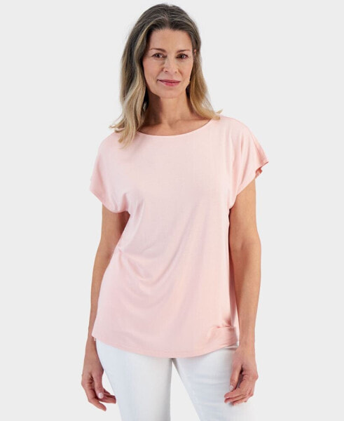 Women's Boat-neck Short-Sleeve Mixed Media Tee, Created for Macy's