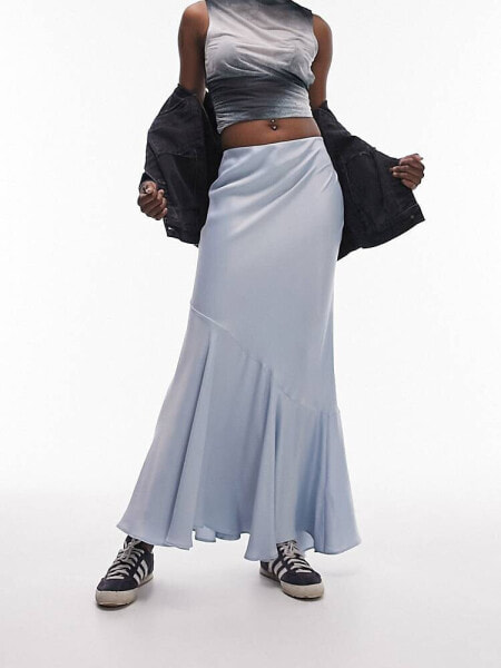 Topshop Tall seamed detail maxi skirt in light blue