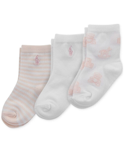 Baby Girls 3-Pk. Tossed Bear Socks