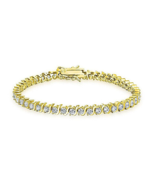 Traditional Bridal Jewelry 15 CT AAA CZ Round Solitaire Swirl S Wave Link Tennis Bracelet For Women Wedding Yellow Gold Plated Sterling Silver Rhodium