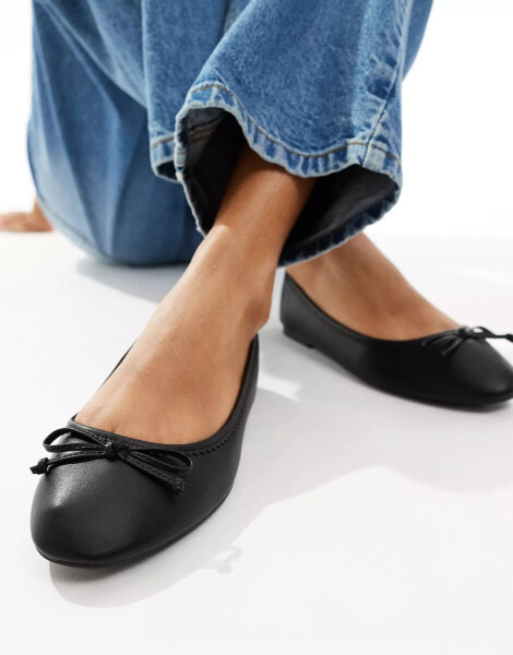 New Look leather-look ballerina pumps in black