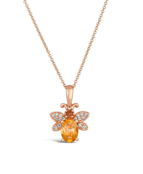 Chocolatier® Cinnamon Citrine (5/8 ct. t.w.) & Diamond (1/10 ct. t.w.) Bee Pendant Necklace in 14k Gold, 18" + 2" extender