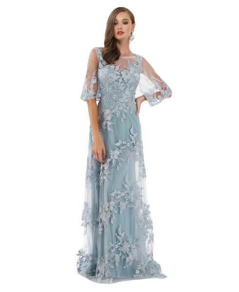 Cape Sleeves A-line Lace Gown