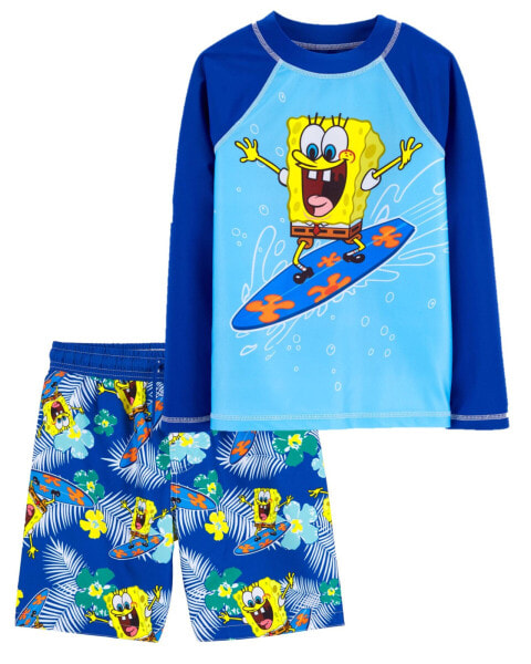 Kid Spongebob Squarepants Rashguard & Swim Trunks Set 7