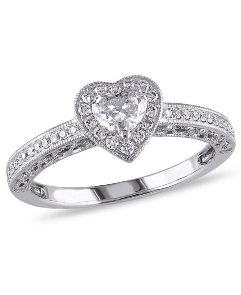 Certified Diamond (1/2 ct. t.w.) Heart-Shape Halo Engagement Ring in 14k White Gold