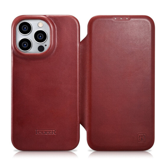 Чехол для iPhone 14 Pro Max с магнитной клапаном MagSafe CE Oil Wax Premium Leather бордовый от ICARER.