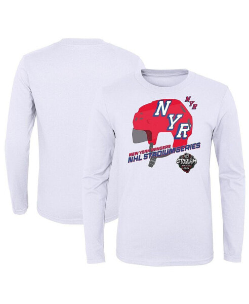 Big Boys White New York Rangers 2024 NHL Stadium Series Helmet Logo Long Sleeve T-shirt