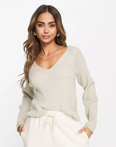 Abercrombie & Fitch v neck jumper in beige