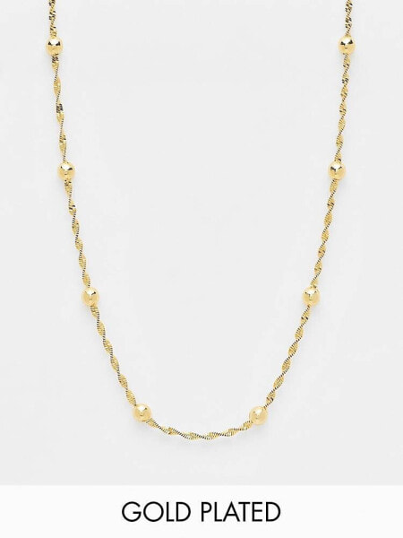 ASOS DESIGN 14k gold plated short necklace with ball and twist chain detail