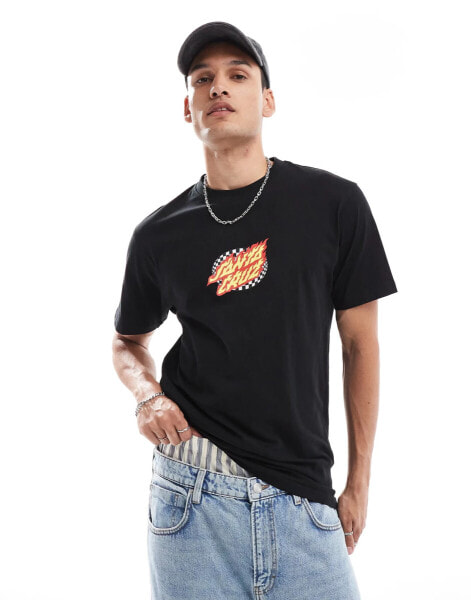 Santa Cruz oval check flame print t-shirt in black