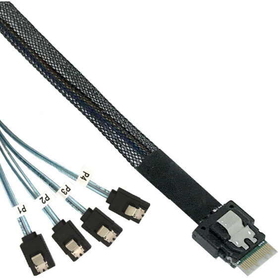 InLine Slim SAS cable - SFF-8654 to 4x SATA 7-pin - 12Gb/s - 0.5m