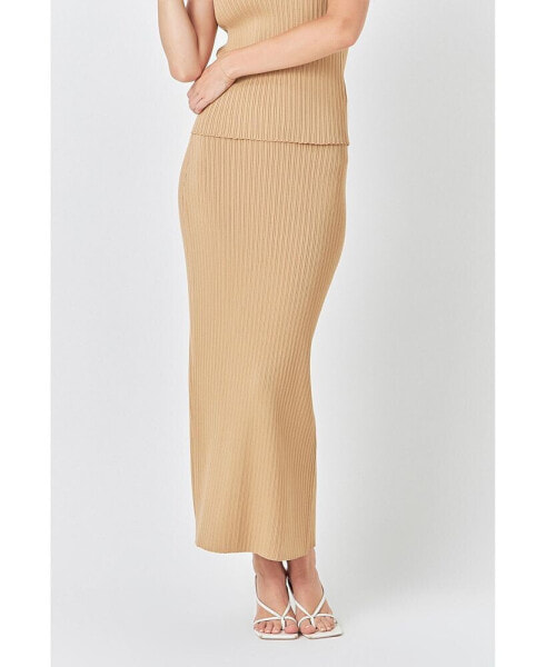 Women's Ribbed Slit Maxi Skirt