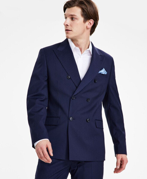 Men's Navy Slim-Fit Stripe Double Breasted Suit Jacket, Created for Macy's