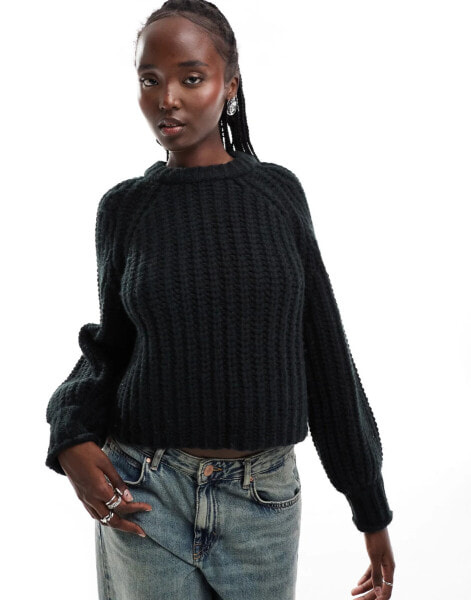 Wrangler knitted jumper with balloon sleeves in black