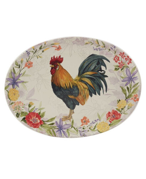Floral Rooster Oval Platter 16"