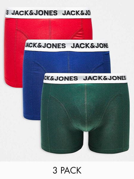 Jack & Jones 3 pack trunks with white logo waistband in multi 
