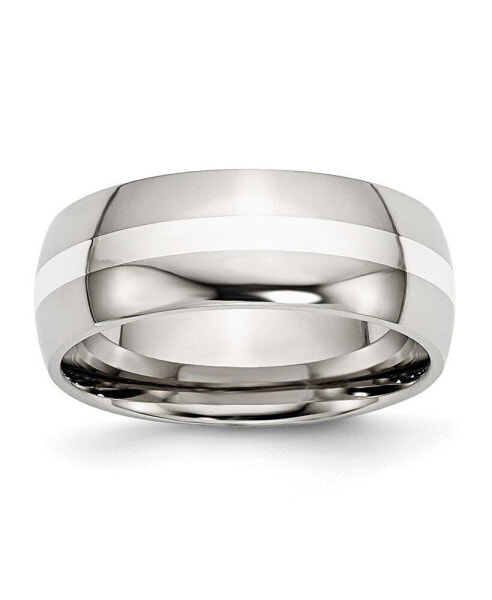 Stainless Steel Sterling Silver Inlay Polished 8mm Band Ring