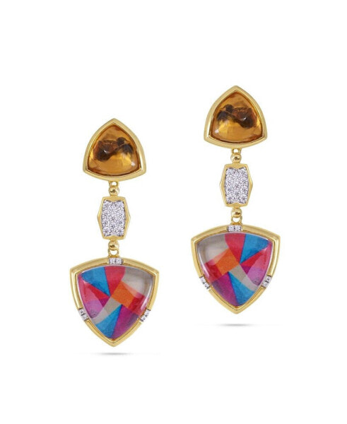 Colorful Canvas Design Citrine Gemstone Diamond Yellow Gold Plated Silver Earrings