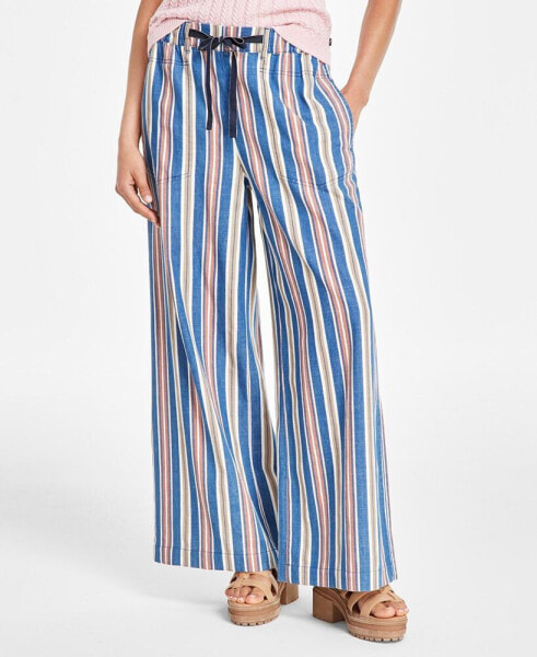 Women's Striped Elastic-Waist Wide-Leg Pants