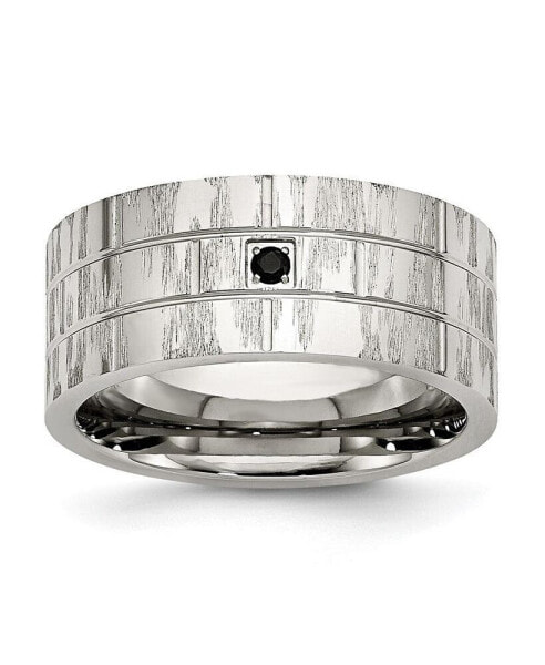 Stainless Steel Brushed Polished Black CZ 10mm Flat Band Ring