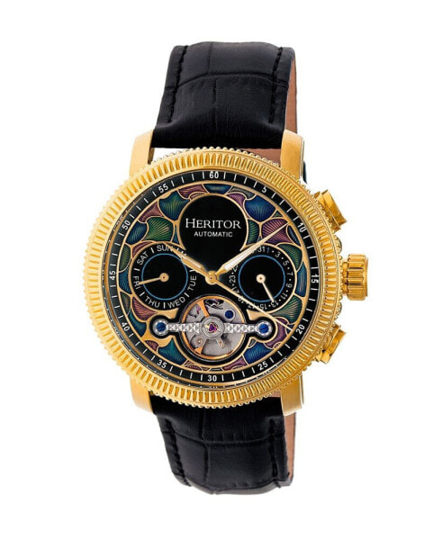 Automatic Aura Gold & Black Leather Watches 44mm