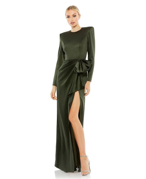 Women's Ieena Long Sleeve Structured Bow Draped Gown