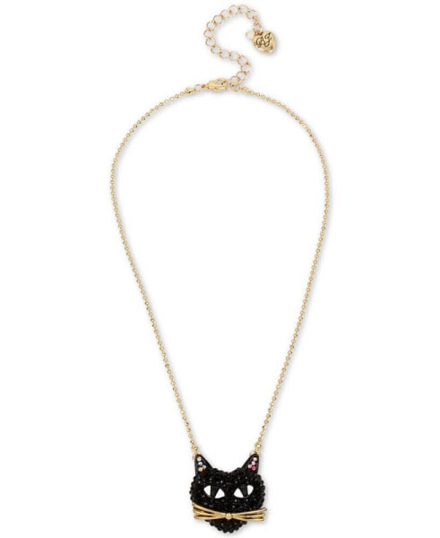 Two-Tone Black Cat Pavé Pendant Necklace