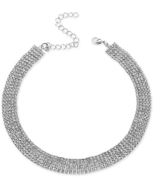Silver-Tone Rhinestone Wide Choker Necklace, 13" + 3" extender, Created for Macy's
