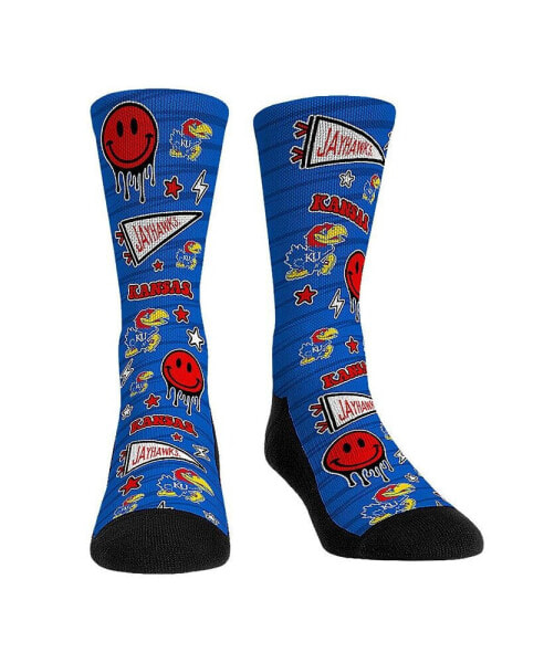 Youth Boys and Girls Socks Kansas Jayhawks Smiley Stickers Crew Socks