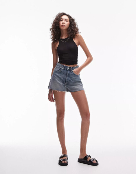 Topshop Tall denim comfort stretch short in bleach