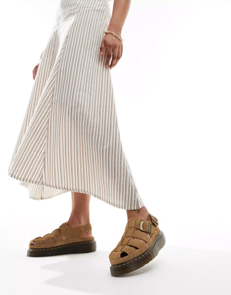 Dr Martens Wrenlie quad caged sandals in tan suede