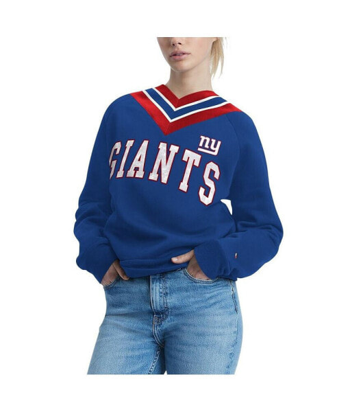 Women's Royal New York Giants Heidi Raglan V-Neck Sweater